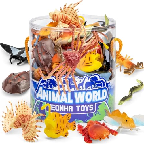 Sea Animals Toys with Gift Box 48 Piece Mini Vinyl Plastic Ocean Animal Figure Sea Creatures Themed Sensory Bins School Project Birthday Cupcake Topper Party Supplies Preschool Toys for Kids