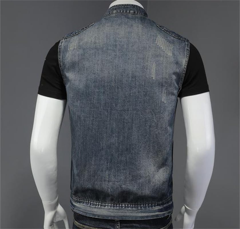 Gilet in Denim di Moda Maschile, Motociclista con Cerniera Maschile Jean Gilet, Giacca da abbonamento Senza Maniche Maschile