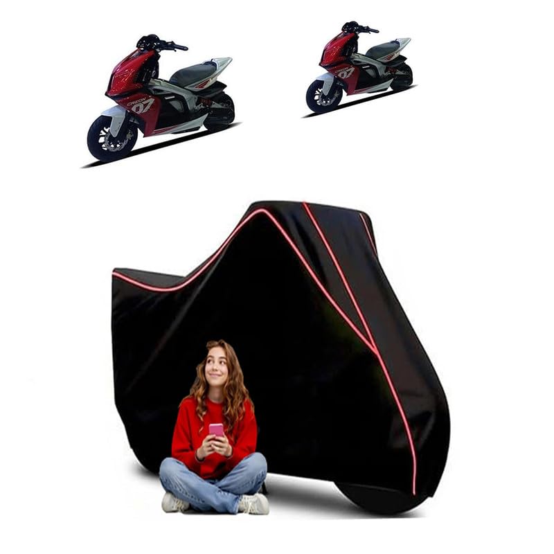 Image of Creon Electric Scooty Bike Cover Water Resistant Outdoor Use Universal Fit Scooters Motorcycles Heavy Duty UV Protection Dust Rain Scratch Resistant Elastic Bottom Black Blue Piping