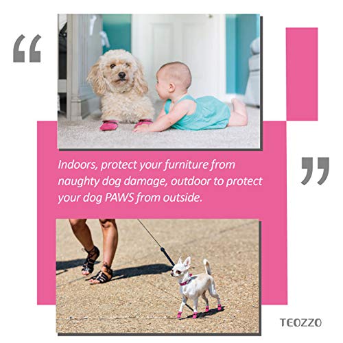 Teozzo Dog Shoes For Hot Pavement, Anti-Slip Sole Dog Boots & Paw Protector Dog Booties With Reflective Straps Dog Shoes For Small Medium Dogs 4Pcs Pink 3 #TOP6