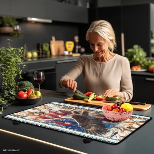 Image of Induction Stove Top Cover Protector Multipurpose Flat Top Stove Cover Mat Universal Stove Top Cover for Electric Anti-Scratching Cooktop Mat, 29 x 21 Inch, American Eagle Tribal Print