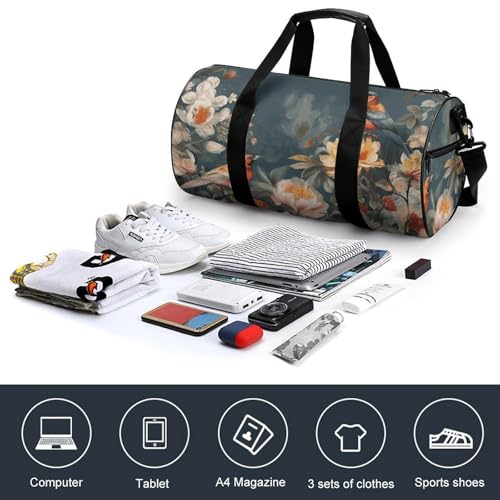 Flowers Birds Gym Bag for Men Women, Sturdy Oxford Cloth Travel Bags with Removable Shoulder Strap, Waterproof Duffel Bag for Fitness, Travel, Yoga4