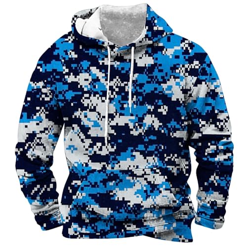 Men Camo Hooded Sweatshirt Outdoor Military Workout Sport Hoodies Long Sleeve Drawstring Loose Casual Top with Pocket