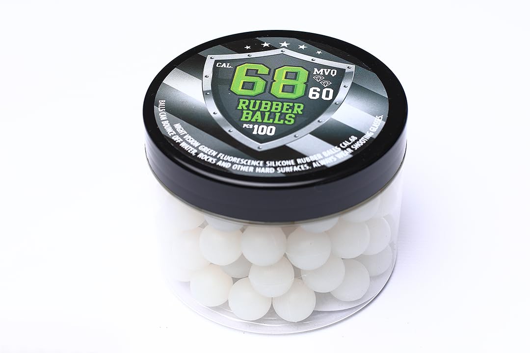 Glowing Rubber Balls in 68 Cal. 100 pcs Premium Quality Paintballs Resuable for Training & Home Defense Pistols in .68 Caliber