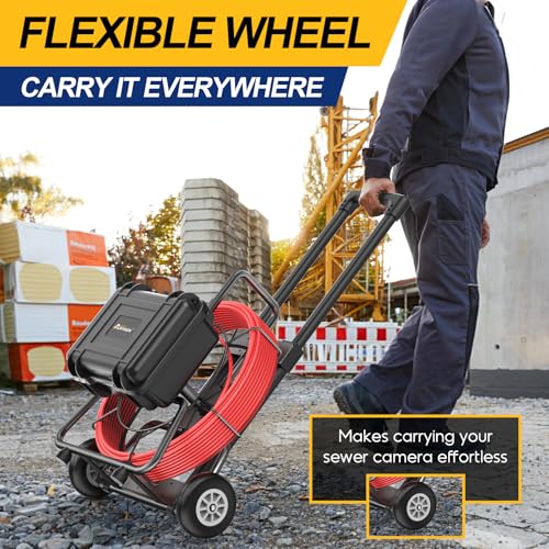 Anysun All in 1 Sewer Camera with Locator & Wheels & Pull Handle, 7MM Cable, Self Leveling, Distance Counter, 32GB Card, 9'' HD Monitor, Pipe Drain Inspection Camera IP68 Borescope (300FT/91.5M)