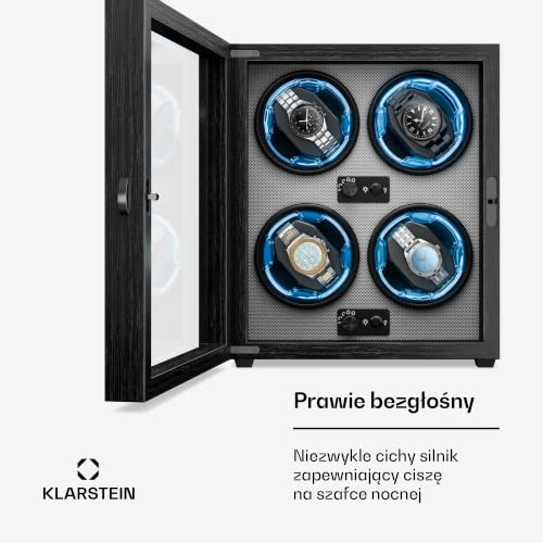 Image of Klarstein Brienz 6 Watch Winders - Quiet Watch Winder for 6 Watches, in Wood Look with 4 Rotation Modes & LED Lighting, Memory Foam Cushion, USB Operated