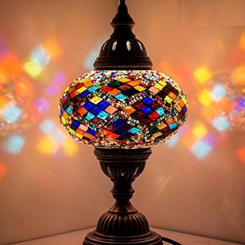 ENVA Turkish Moroccan Tiffany Style Handmade Mosaic Table Desk Bedside Night Lamp Light Lampshade with LED Bulb Large Globe (3002) — image 1