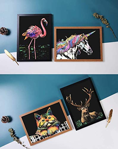 Scratch & Sketch Art Paper A4 for Kids & Adults, Rainbow Painting Night View Scratchboard, Art&Craft, Engraving Art Set: 8 Sheets Scratch Cards & Scratch Drawing Pen, Clean Brush (8Pack) (C) - Thumbnail 4