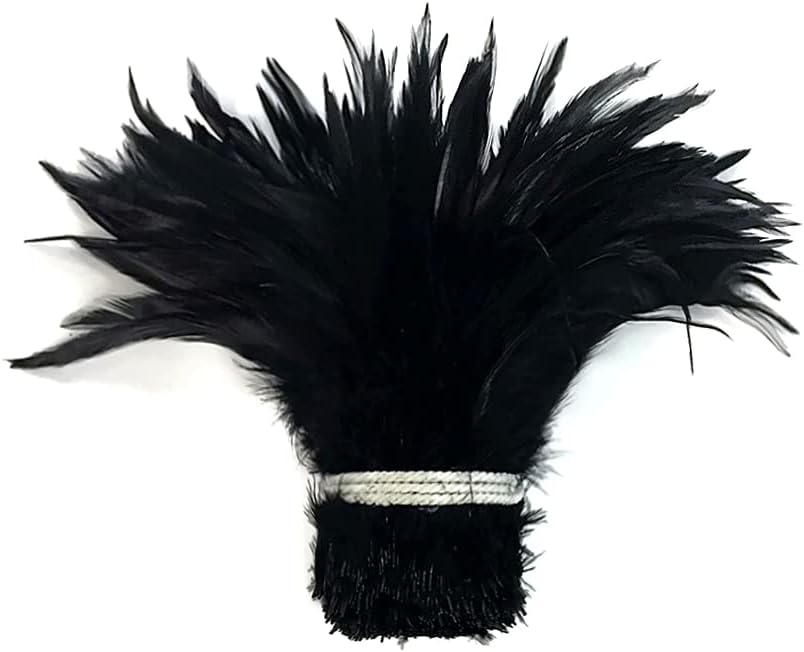 1 Yard - 6-7" Black Strung Chinese Rooster Saddle Wholesale Feathers (Bulk) Halloween Costume Fly Tying Craft Supply | Moonlight Feather