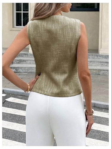 OYOANGLE Women's Suit Vest Top Button Front V Neck Work Dressy Sleeveless Blazer Jacket Waistcoat Green Medium3