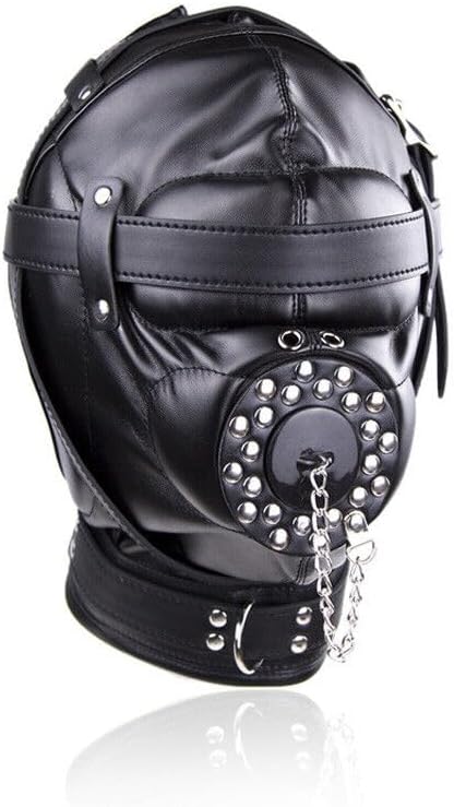 Bussy Gimp Head Harness Lockable Riding Hood Ball Gag Mask, Open Mouth Gag Leather Gimp Mask Padded Blindfold Full Hood Lockable Costume