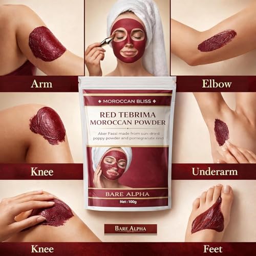 Image of Moroccan Nila Powder For Face - 100% Natural Blue Powder for Skin Brightening, Tan Removal & Detox | Traditional Moroccan Hammam Beauty Treatment For Face & Body Care (Red - 50gm)