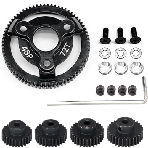 48P 72T Spur Gear Hardened Steel Transmission Gears with 27T 28T 29T 30T Pinions Gear 1/8 inch 3.175mm Hole Upgrade Parts for Traxxas RC 1/10 2WD Slash Stampede Rustler 2WD Bandit VXL XL-5 F-150 SVT