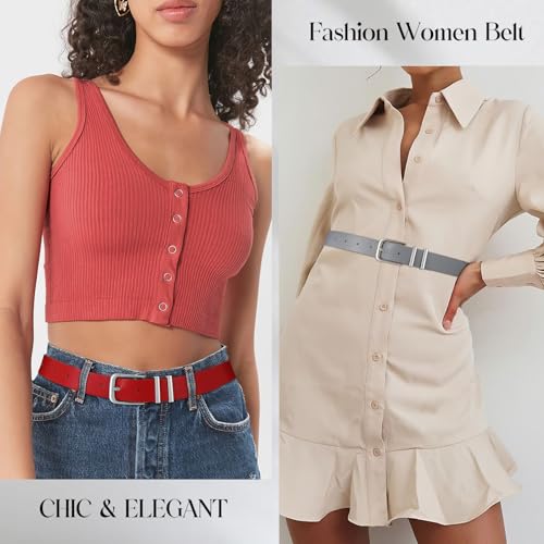 Image of WHIPPY Women Casual Leather Belt for Jeans Pants, Fashion Ladies Waist Dress Belt