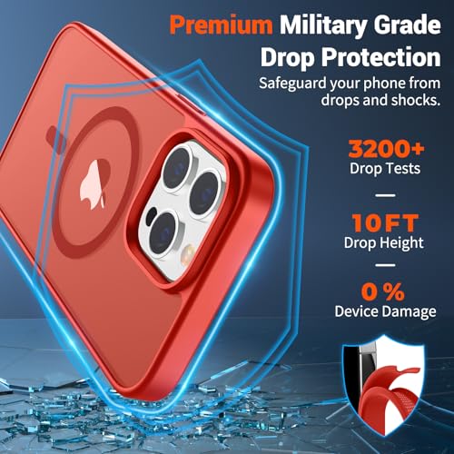 Image of SUPFINE Magnetic for iPhone 13 Pro Case (Compatible with MagSafe) (Military Grade Drop Protection) Translucent Matte Shockproof with Anti-Fingerprint Phone Case,Red