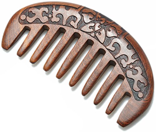 Wood Comb，Wooden hair comb，100% Natural Sucupira Comb-Anti Static (Flower-Wide tooth)