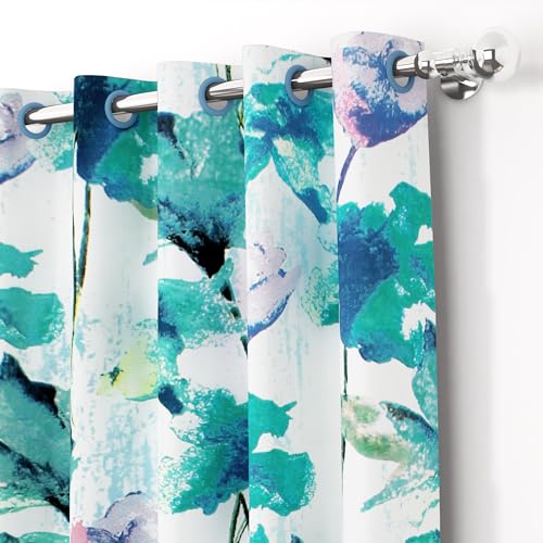 Image of Door Curtains 7 feet Long Set of 2 | Floral Design | Polyester, Light Filtering Curtains and Drapes | Curtains for Living Room | (118 x 215 cm, Blue & White) | Perfect for Home Decor