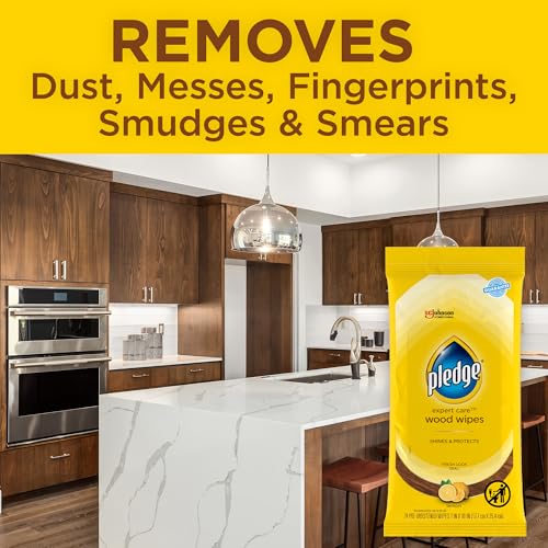 Image of Pledge Expert Care Enhancing Wood Wipes, Lemon Scent, 24 Count (Pack of 2)