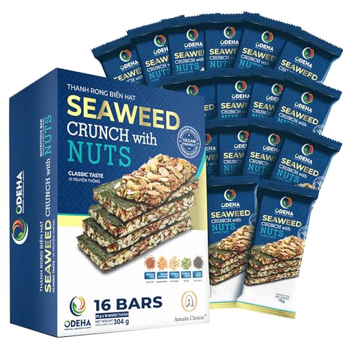 Amazin Choices Seaweed Crunch with Nuts Classic Taste – Snack Viet – Vegan Seaweed Snack Bars Packed with Nuts & Seeds | On-the-Go Snacking Perfect for Tasty – 10.7 oz (16 Bars)