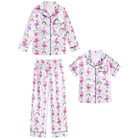 Belovecol Kids Satin Pajamas Set with 3D Flamingo Cover