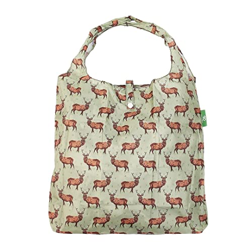 Eco Chic Sac de courses léger et réutilisable | Sac fourre-tout résistant à l'eau | Se replie dans une pochette attachée pour le rangement (Cerfs Vert) Cover