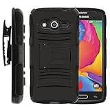 TurtleArmor | Compatible with Samsung Galaxy Avant Case | G386T [Hyper Shock] Dual Layer Silicone Hybrid Rugged Carry Belt Clip Holster Hard Impact Kickstand Case Animal Design - Black