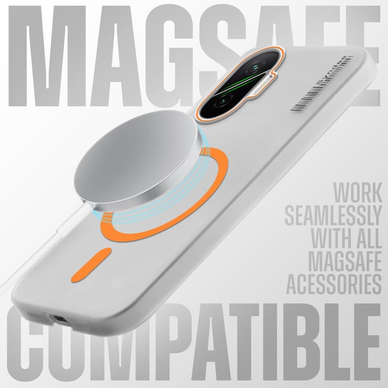 Image of Mr. Case Back Cover for Poco F7 5G Elegant Frosted White Translucent Back Only Compatible with Wireless Magnetic Accessories | Anti-Scratch Shockproof Phone Case - Orange