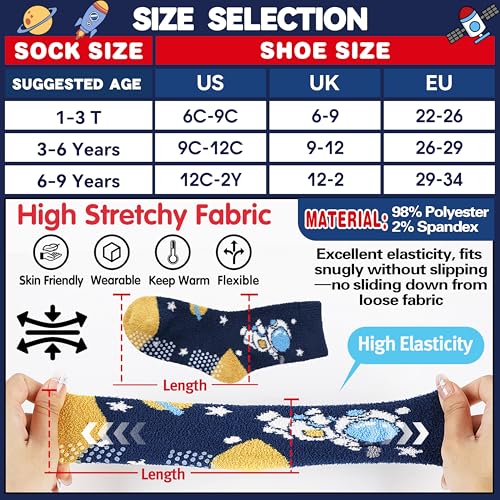 MOGGEI Kids Boys Toddlers Fuzzy Slipper Grips Socks Non Slip Warm Winter Fluffy Cozy Thick Fun Crew Gripper Socks 6 Pairs - Image 6
