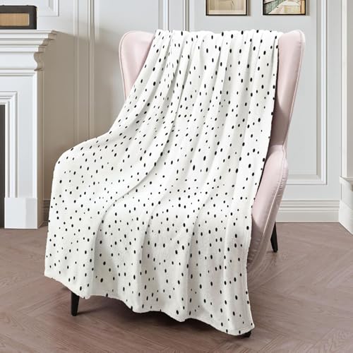 Manta Suave de Sofá Lunares, Mantas Suave Puntos Negros, Cálida y Mullida para Sofá y Cama, Super Caliente para Adulto y Niño,Sin Arrugas, Blanco-150x200cm