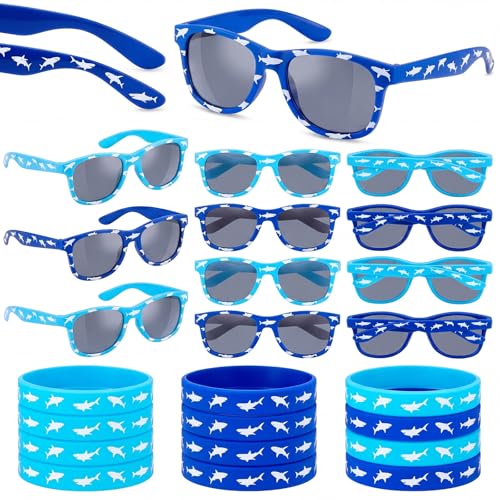 Kingdder 24 Pcs Shark Sunglasses Wristbands Party Favors