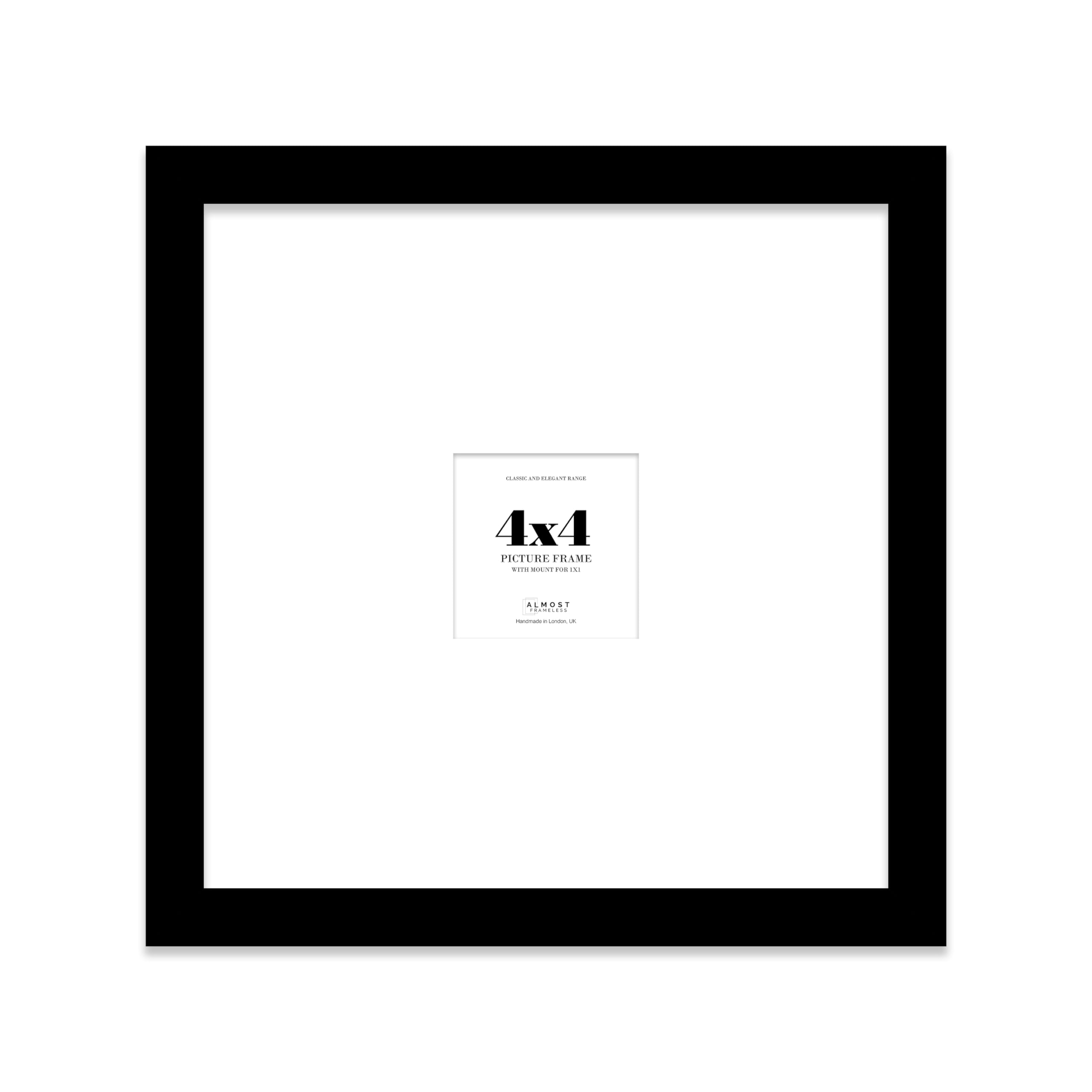 Almost Frameless 4x4 Square Picture Frame, Display Pictures 1x1 With Mat or 4x4 Without Mat, Wall Hanging & Free Standing Photo Frame, Black, 1 Pack