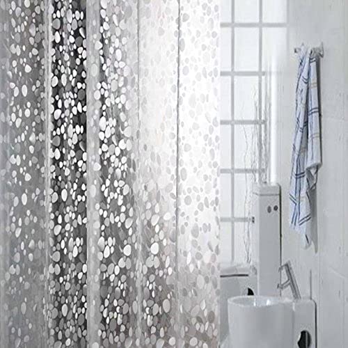 Image of SHAVIN PVC 7 Feet Shower Curtain for Bathroom Waterproof Coin Printed Designer Curtain with 8 Hooks (Pack of 1, 84 x 54 Inches)