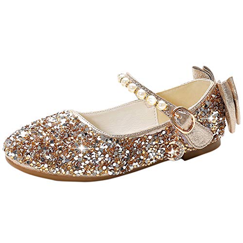 Monissy Niña Zapatos de Vestir Princesa Punta Cerrada Correa de Tobillo Perla Antideslizante Sandalias Disfraz Navidad Cumpleaños Regalo Parte Diario Bailarinas Tamaño24-37 Plateado