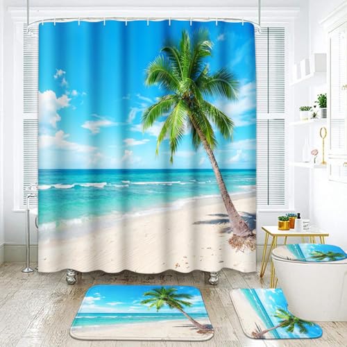 Cortinas de ducha de paraíso tropical lavables para evitar caídas en baños húmedos 2