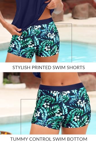 Image of Yonique Two Piece Tankini Bathing Suits T-Back Blouson Swim Tops with Boy Shorts Women Swimsuits Sporty Swimwear