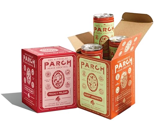 Image of PARCH Desert Margarita + Prickly Paloma Variety Pack, Ready to Drink Non Alcoholic Agave Cocktail Infused with Desert Botanicals & Adaptogens, Plant Based, Gluten Free & Vegan (8.4 oz x 8 pack)