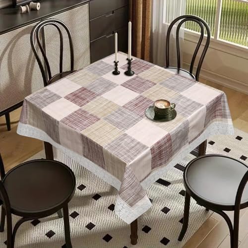 Image of Dakshya Industries PVC Waterproof Square Table Cover 48x48 Inch for 4 Seater Dining Table | Floral Printed Oilproof Stain Resistant Washable Plastic Table Cover, Check