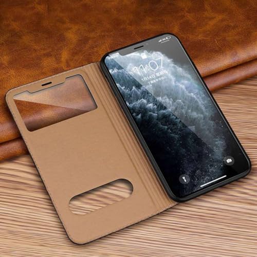 Étui en cuir pour iPhone 16 Pro Max noir chic avec fenêtre de protection