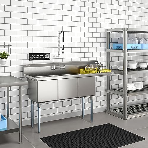 Image of KoolMore 63 in. Three Compartment 18-Gauge Stainless-Steel NSF Commercial Kitchen Sink, Bowl Size 15x15x14, with Three Basins and Pre-Drilled Faucet Holes for Restaurants and Cafes (KM-SC151514-15R3)