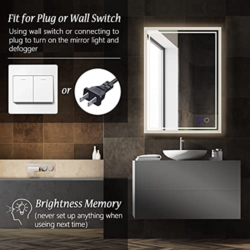 Zelieve 24X32 Led Bathroom Mirror,Led Mirror For Bathroom,Bathroom Mirror With Lights,Backlit Mirror,Anti-Fog,Dimmable,Cri90+,Touch Button,Water Proof,Horizontal/Vertical,Wall Mounted thumb #4