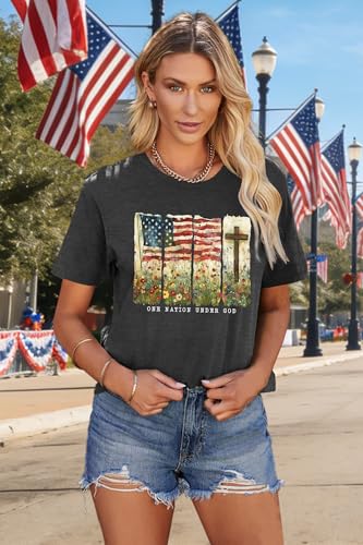 Image of Ithalt Christian Tshirt Womens 4th of July Shirt American Flag T Shirt USA Patriotic Tees Faith Short Sleeve Tops