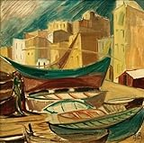 RZHRHJES Abstracto Cuadro Pintura Sobre Lienzo Pared Arte Cuadro Barcos en el Puerto de Tarragona por Alma Del Banco para Decoración de Paredes 60x90cm