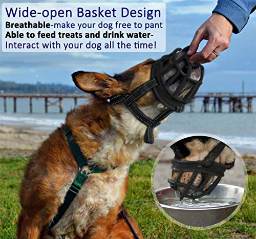 Dog Muzzle,Soft Basket Silicone Muzzles For Dog, Best To Prevent Biting, Chewing And Barking, Allows Drinking And Panting, Used With Collar #TOP5