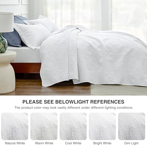 Love's cabin King Size Quilt Set White Bedspreads - Soft Bed Summer Lightweight Bedspread Comforter - Modern Style Coin Pattern Coverlet for All Season - 3 Pieces (1 Quilt, 2 Pillow Shams)