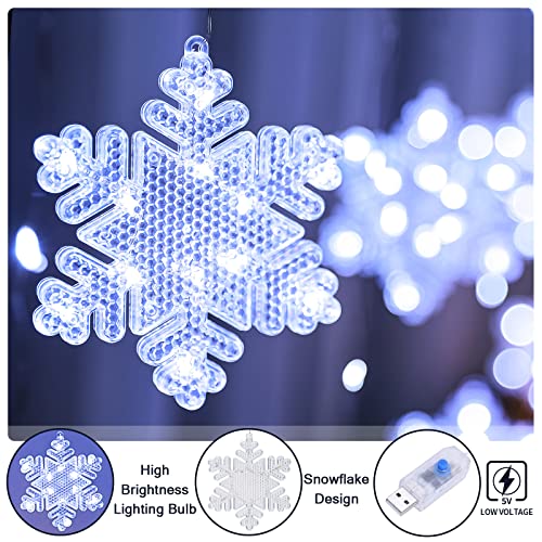 BLOOMWIN Christmas Window Lights 3 x 0.75M Snowflake Curtain Fairy Lights USB Powered with Remote 8 Flashing Modes 204LEDs Xmas Party Wedding Home Bedroom Wall Garden Ornament Decoration - Image 4