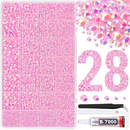 Image of 30000Pcs Resin Rhinestones for Bedazzling with Tweezers, Light Pink AB Rhinestones for Crafting with B7000 Jewelry Glue for DIY Crafts Clothing Tumblers Shoes Fabric Nail Art