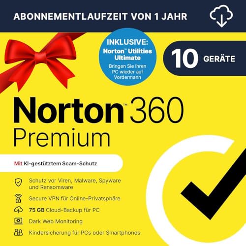 Norton 360 Premium + Utilities Ultimate 2025 | 10 Geräte | 1 Jahr |Aktivierungscode per Email