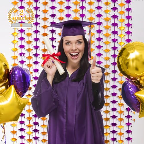 Image of Mega-L 2026 Graduation Party Decorations, 2 Pack Purple and Gold Streamer | 3.3x6.6 ft Foil Fringe Curtain, Graduation Photo Booth Prop Streamer Backdrop for High School College University Party
