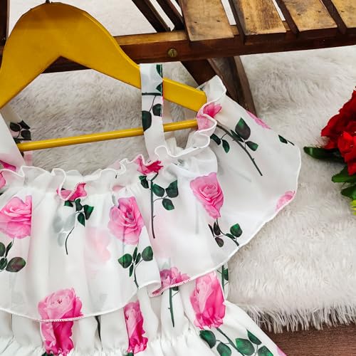 Image of Buy & Try Girls Summer Lightweight Georgette Floral Printed Frock Dress, Sleeveless Princess for Baby Girls, Stylish Fancy Kids Party & Casual Outfit