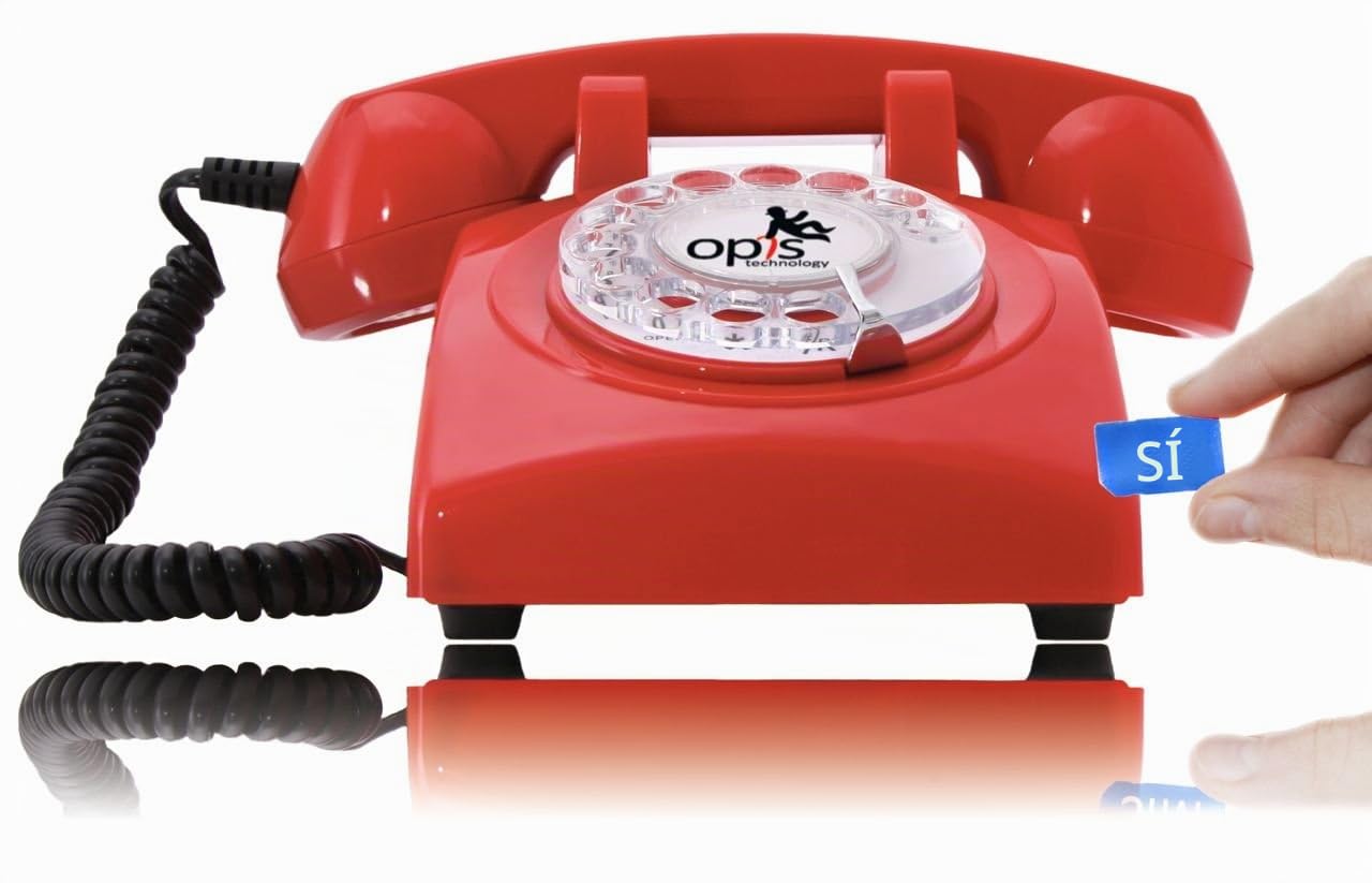 Opis Technology 60s Mobile 4G — Teléfono Retro con Disco Giratorio y Tarjeta SIM, Timbre de Metal Auténtico, 4G Volte Libre, Diseño Vintage Años 60 (Rojo, con Cargador)